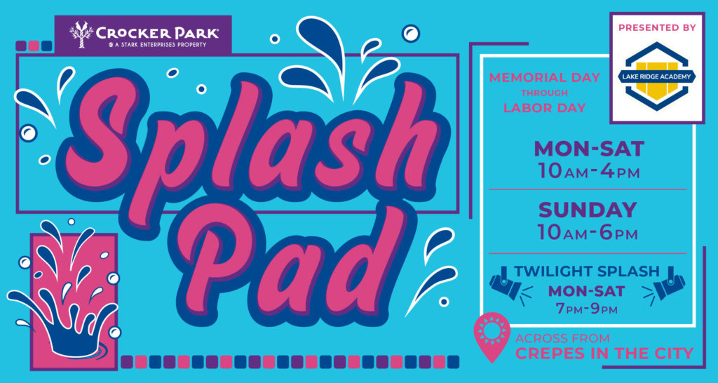 Now - Sep 2nd Presented By Lake Ridge Academy. Stop by the Splash Pad to cool off in West Park between Crêpes In The City and Barroco!